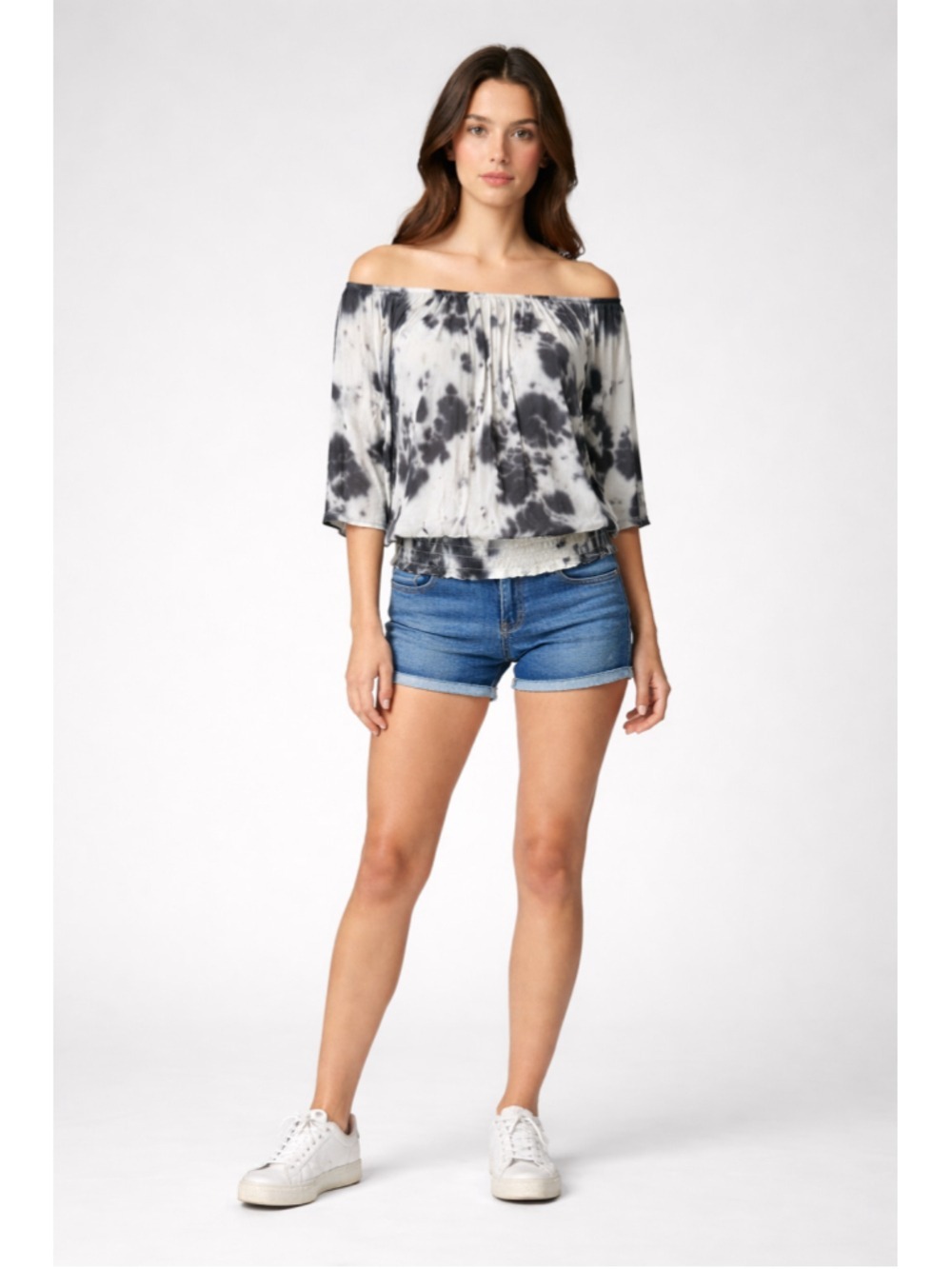Fever Black White Tie-Dye Off-Shoulder Top XL (~20” PTP)
